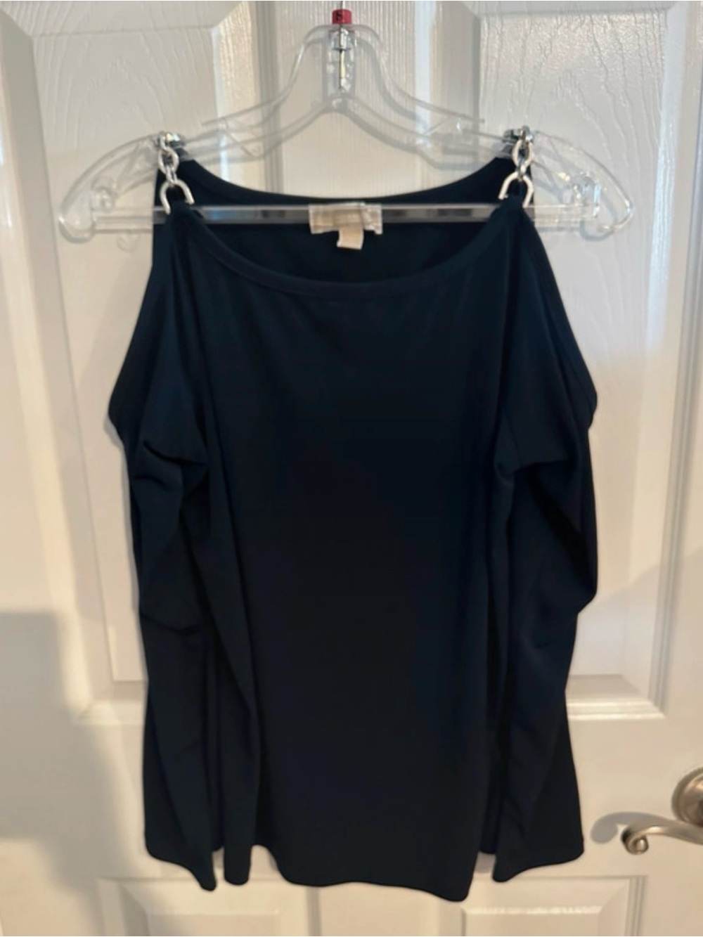 MICHAEL Michael Kors Navy Blue Cold-Shoulder Top with Chain-Link Straps